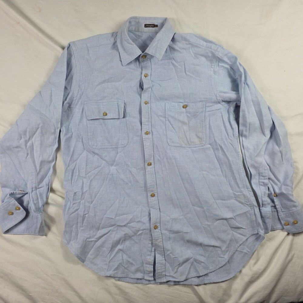 J McLaughlin Mens Large Blue Button Down Shirt Chest Pockets Long Sleeve